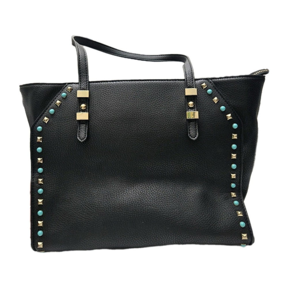 Charming Charlie Black Tote Bag With Studs And Turquoise Office Work Indie‎